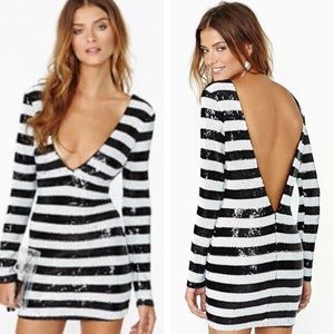 NASTY GAL Black and White Sequin Dress